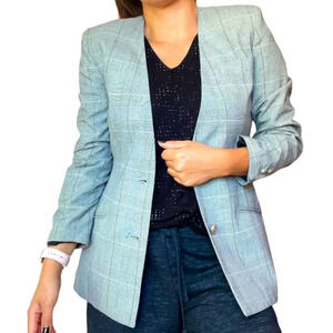 Vintage Single- Breasted Windowpane Checked Gray Jacket